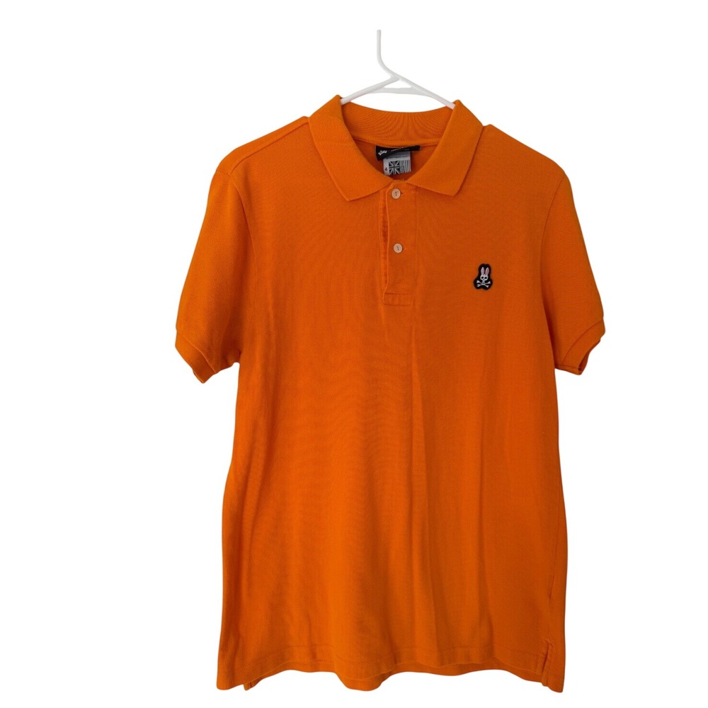 Psycho Bunny Mens Orange Pique Cotton Short Sleeve Polo Shirt Size 4 M